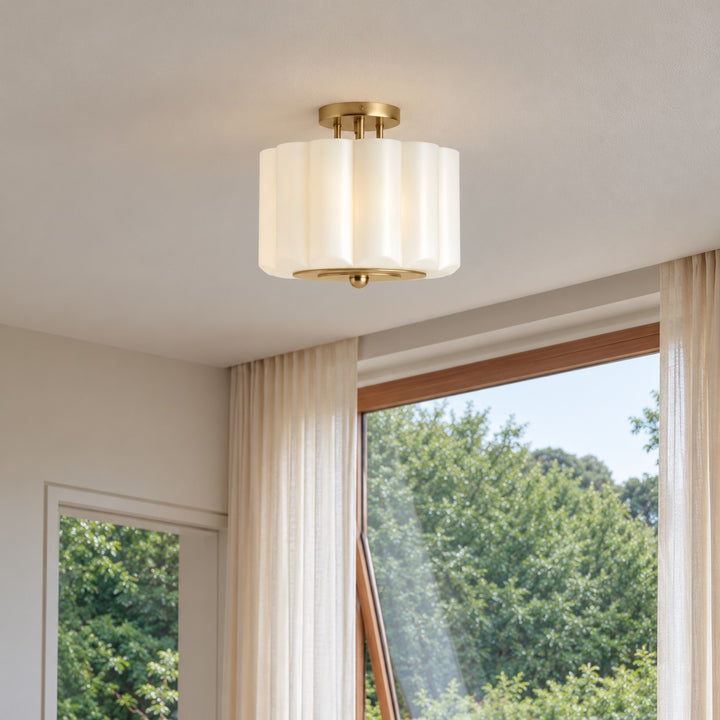 Opelina scalloped milk glass ceiling light in a bathroom