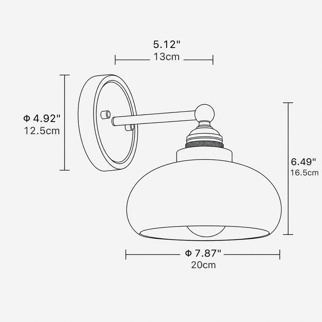 Opelina milk glass wall sconce 1-head dimensions, 6.49 inches high by 7.87 inch shade