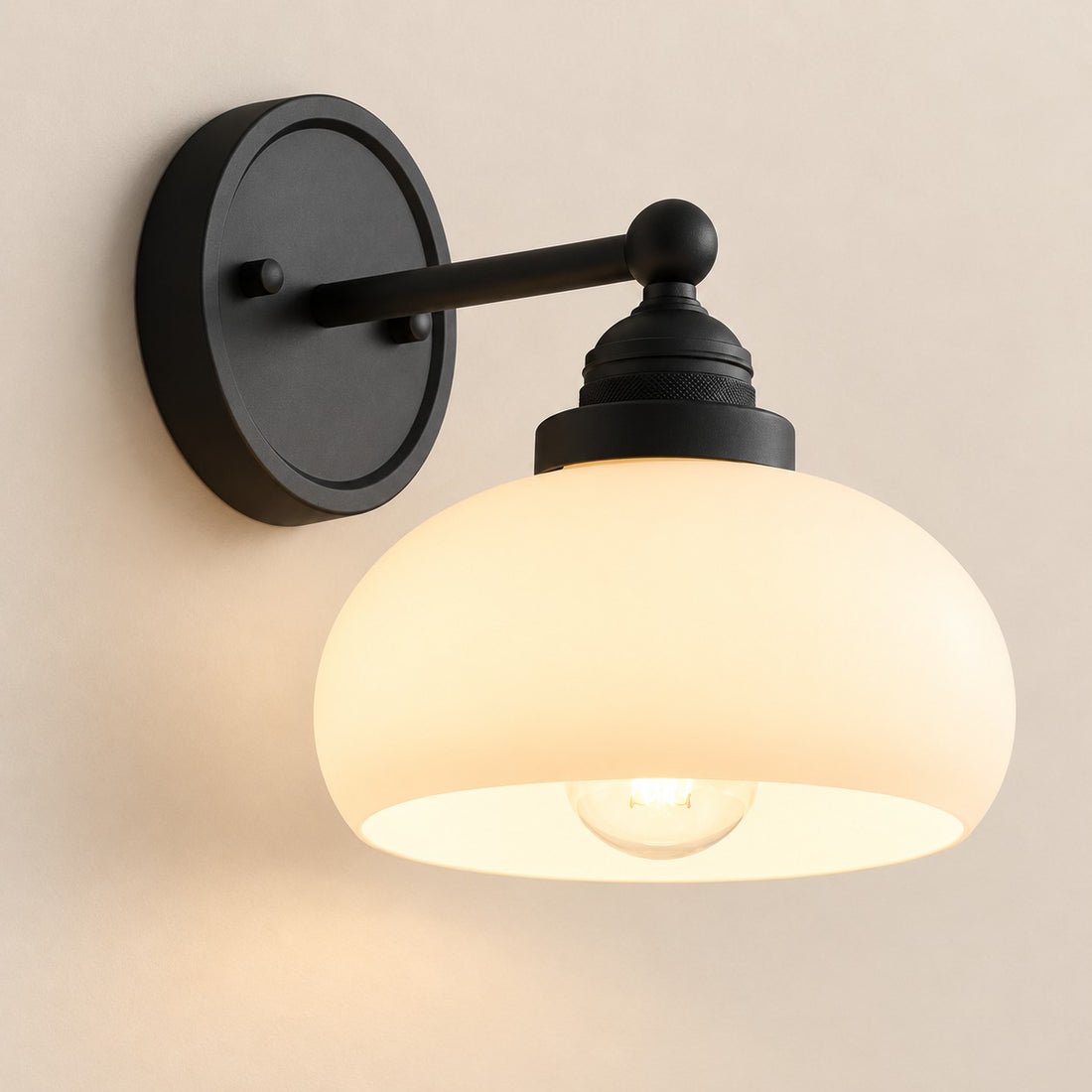 Opelina black 1-head milk glass wall sconce