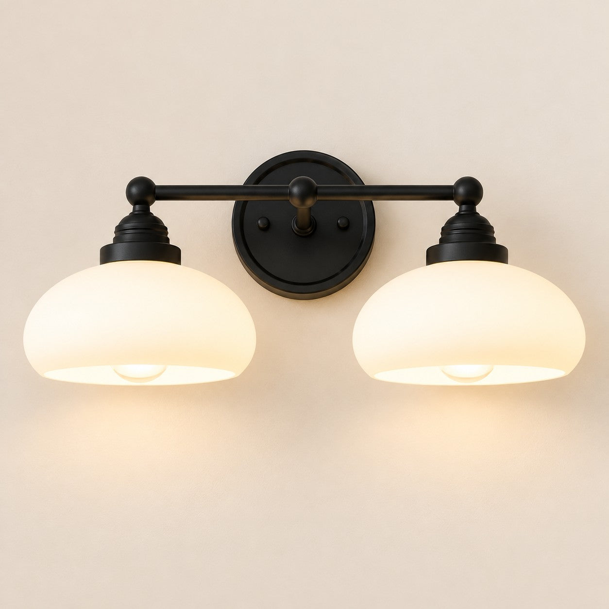 Opelina black 2-head milk glass wall sconce