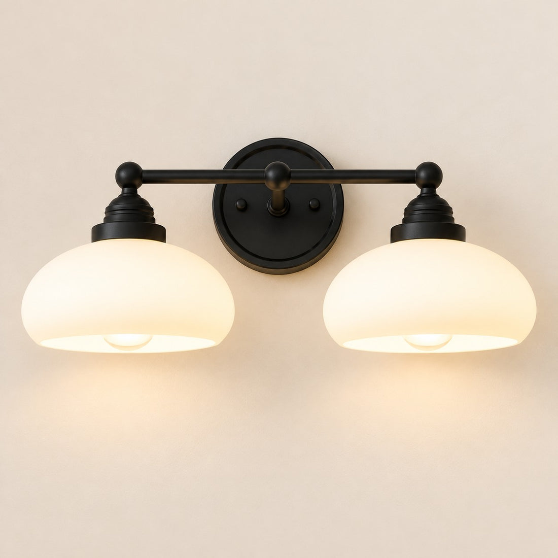 Opelina black 2-head milk glass wall sconce