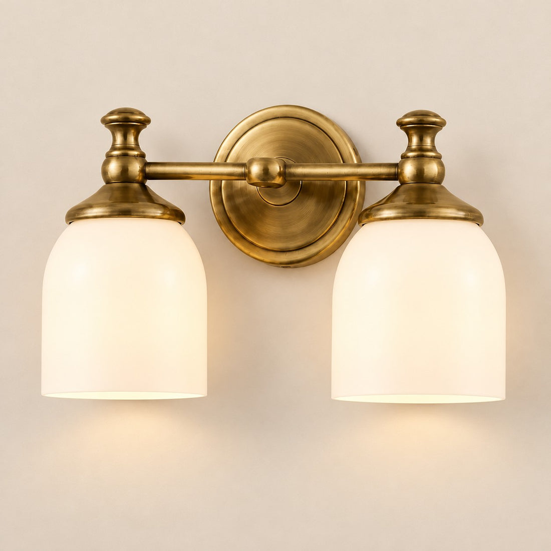 Opelina milk glass wall sconce, 2-head Brass