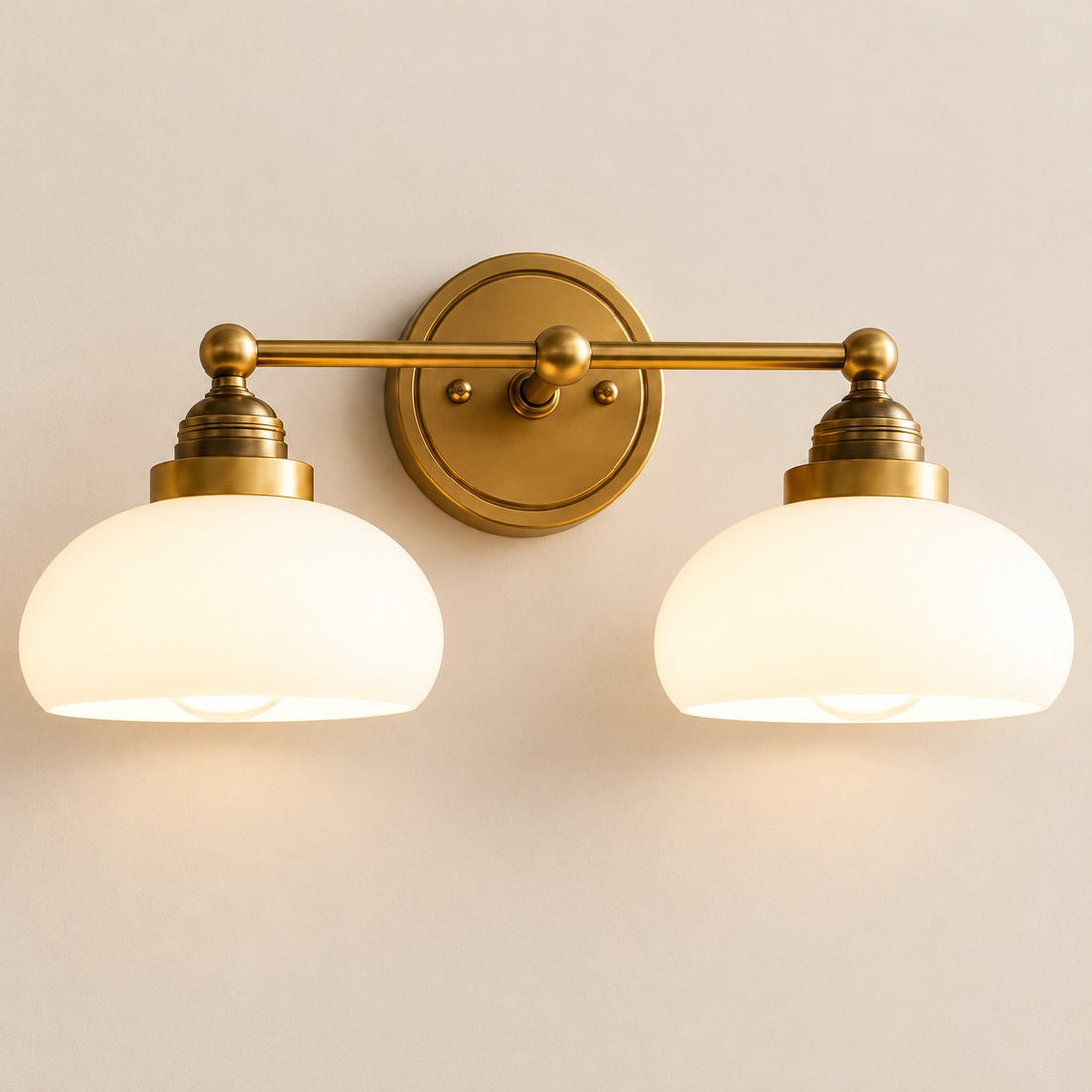 Opelina brass 2-head milk glass wall sconce