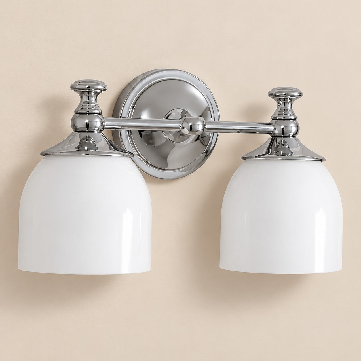 Opelina milk glass wall sconce, 2-head Chrome