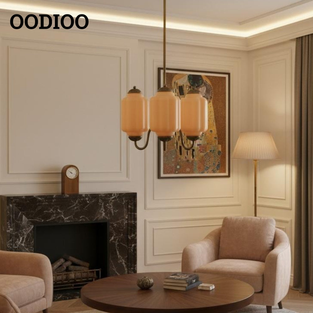 Three-Light Eloise Vintage Chandelier With Milk Glass Shades