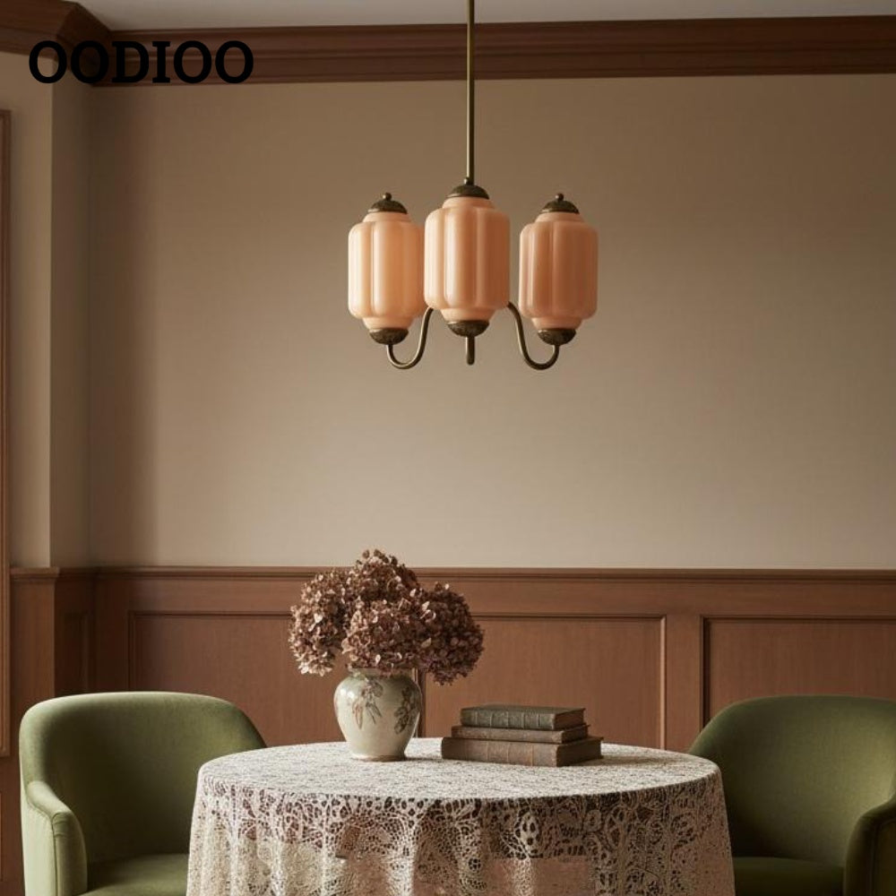 Three-Light Eloise Vintage Chandelier With Milk Glass Shades
