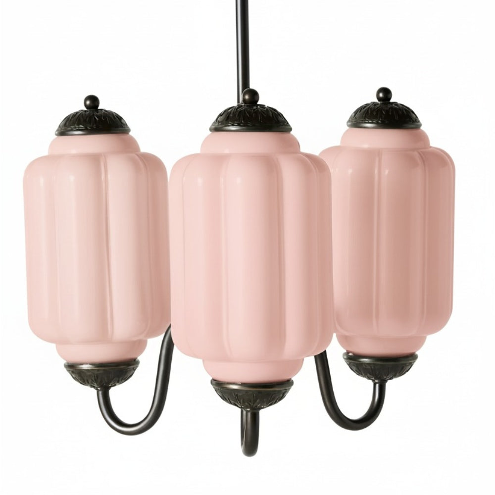 Three-Light Eloise Vintage Chandelier With Milk Glass Shades