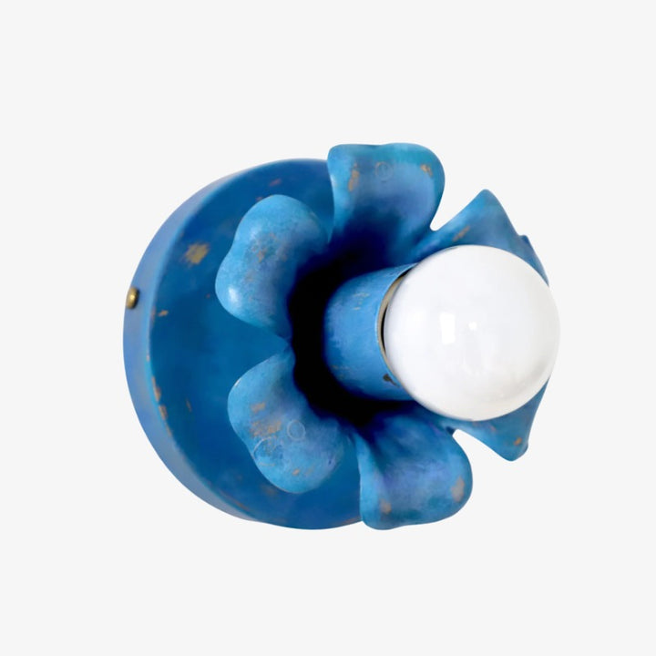 Aged Blue Wall Sconce - Brass Flower Accent Lighting for Bathroom & Hallway