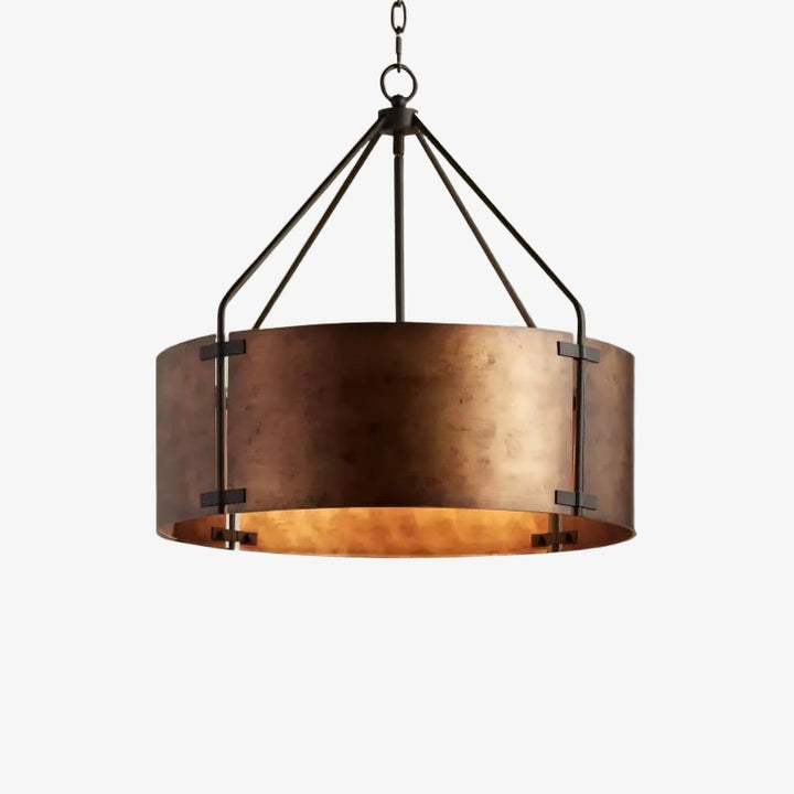 Industrial Bronze Drum Pendant Light – Rustic Metal 4 - Light Chandelier