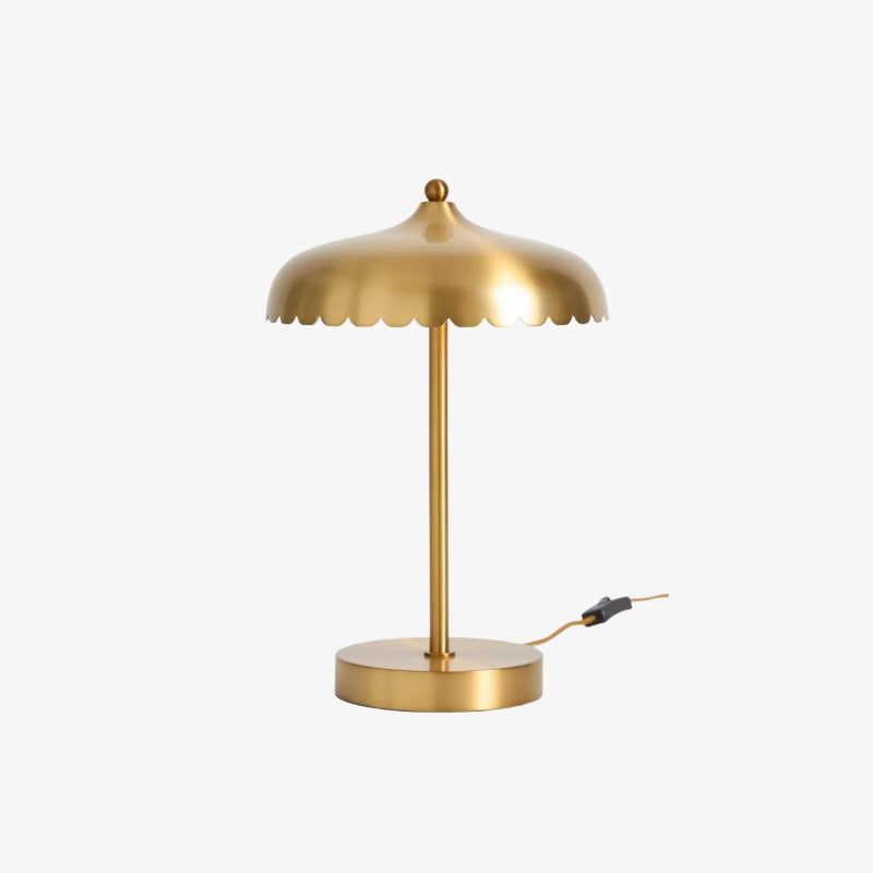 Rayla Vintage Brass Finish Table Lamp – Scalloped Glass Shade for Bedroom Accent