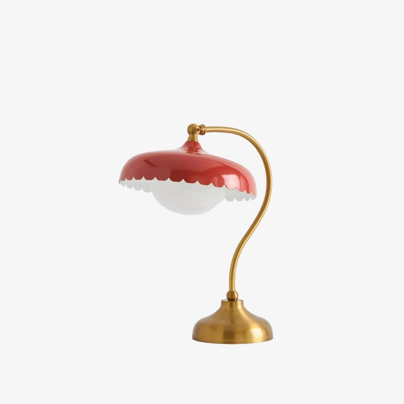 Rayla Vintage Brass Finish Table Lamp – Scalloped Glass Shade for Bedroom Accent