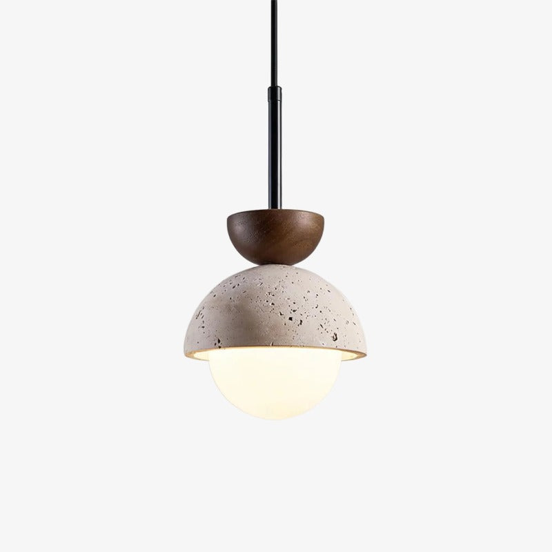Modern Minimalist Hemisphere Travertine Wood Pendant Lamp