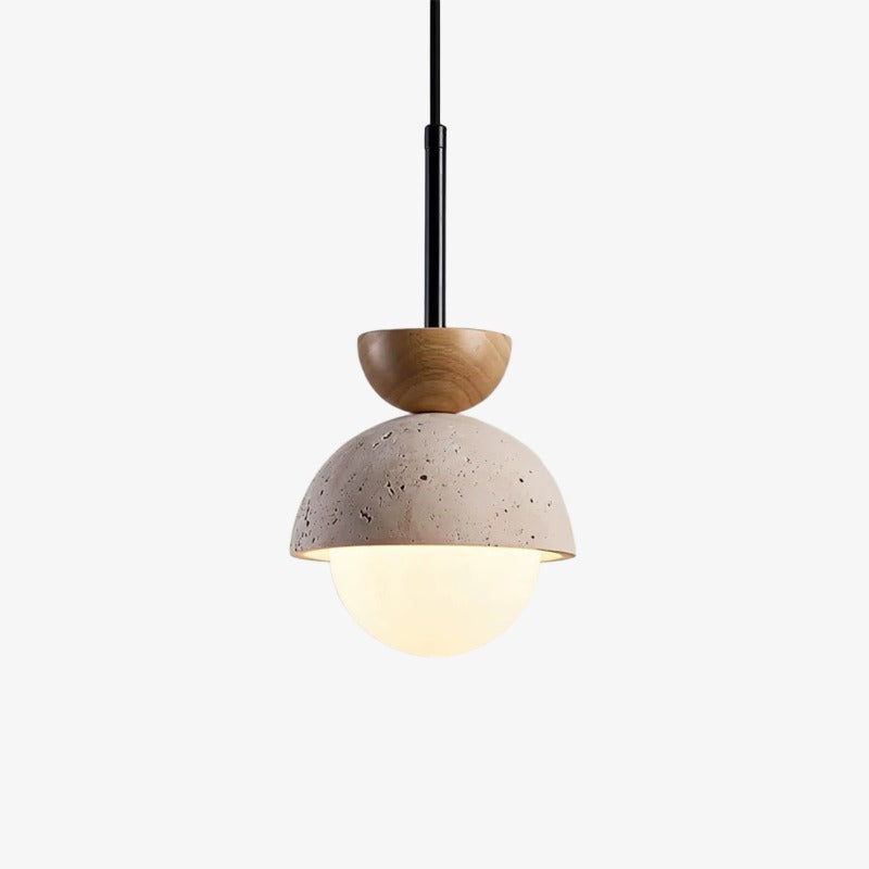 Modern Minimalist Hemisphere Travertine Wood Pendant Lamp