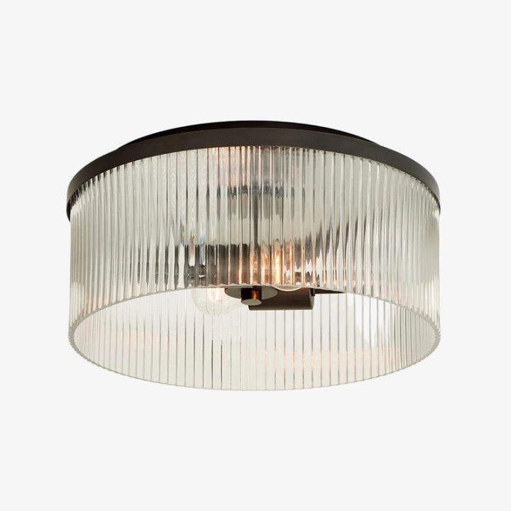 Cooper Ribbed Glass Flush Mount Ceiling Lamp -  Drum Crystal Light