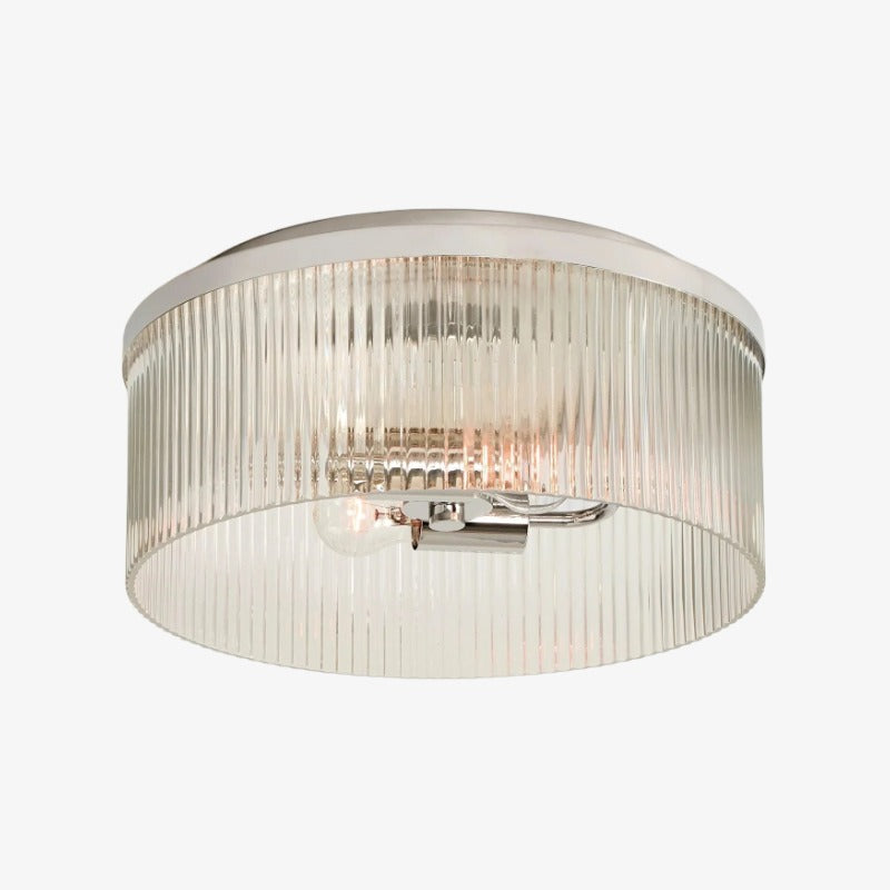 Cooper Ribbed Glass Flush Mount Ceiling Lamp -  Drum Crystal Light