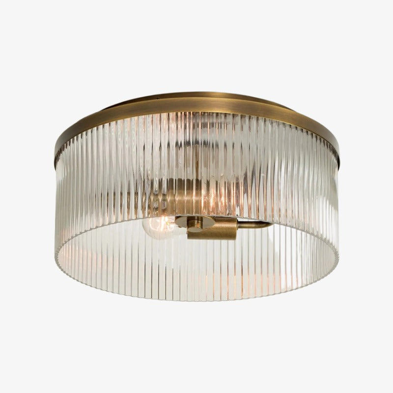 Cooper Ribbed Glass Flush Mount Ceiling Lamp -  Drum Crystal Light