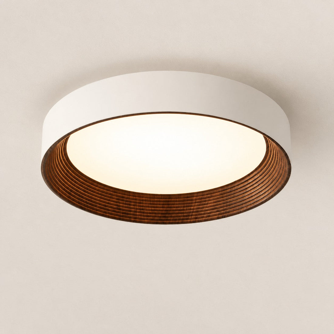 Black walnut round ceiling light with layered wood rings