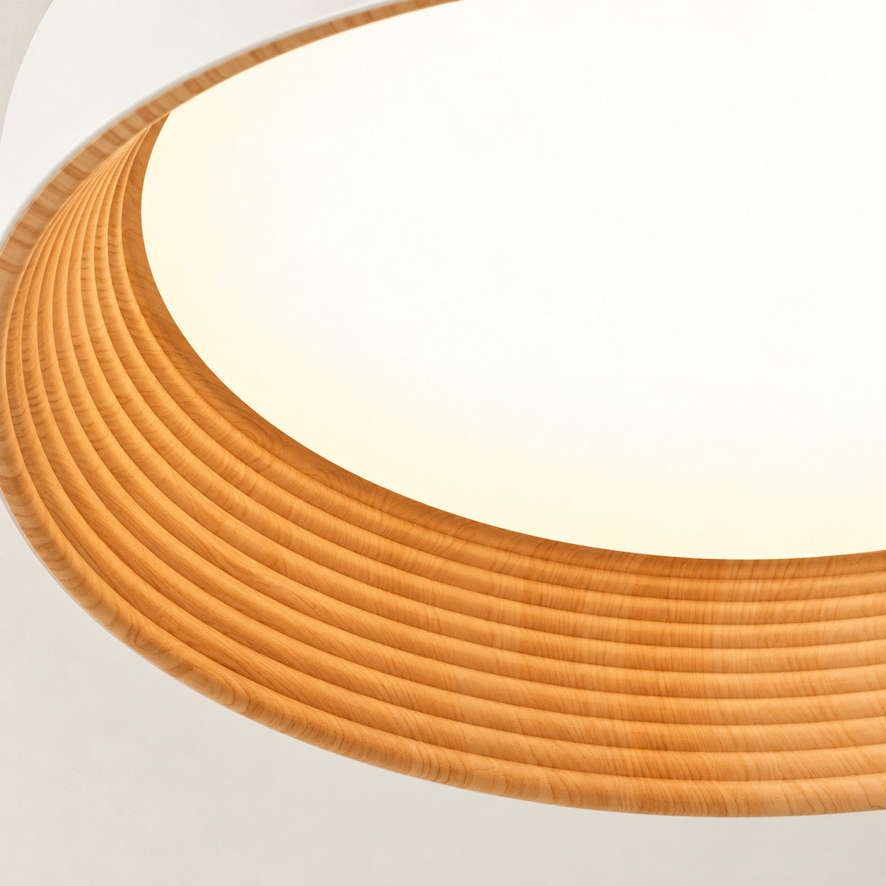 Close-up of the layered wood rings and acrylic diffuser