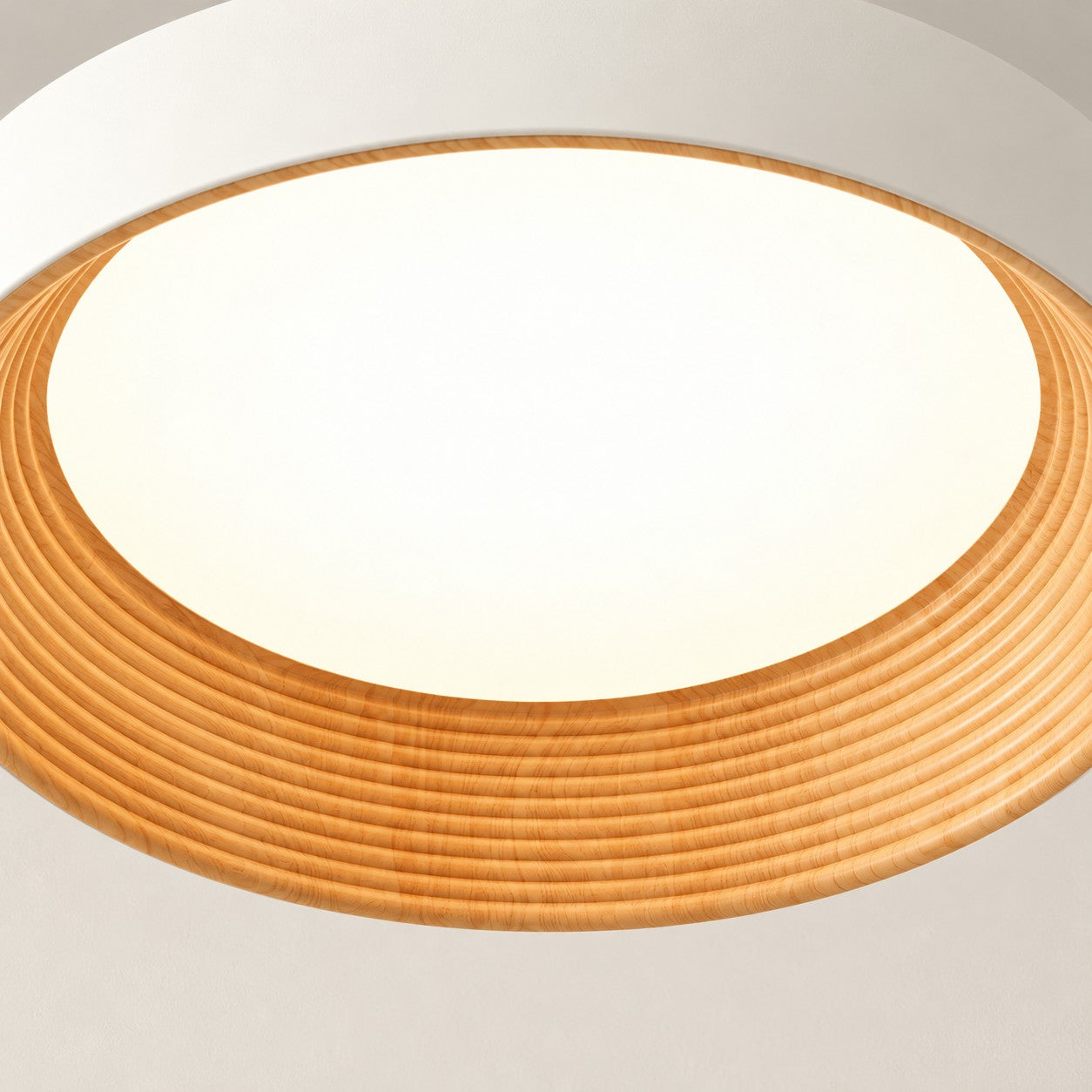Close-up of the glowing diffuser and wood rings