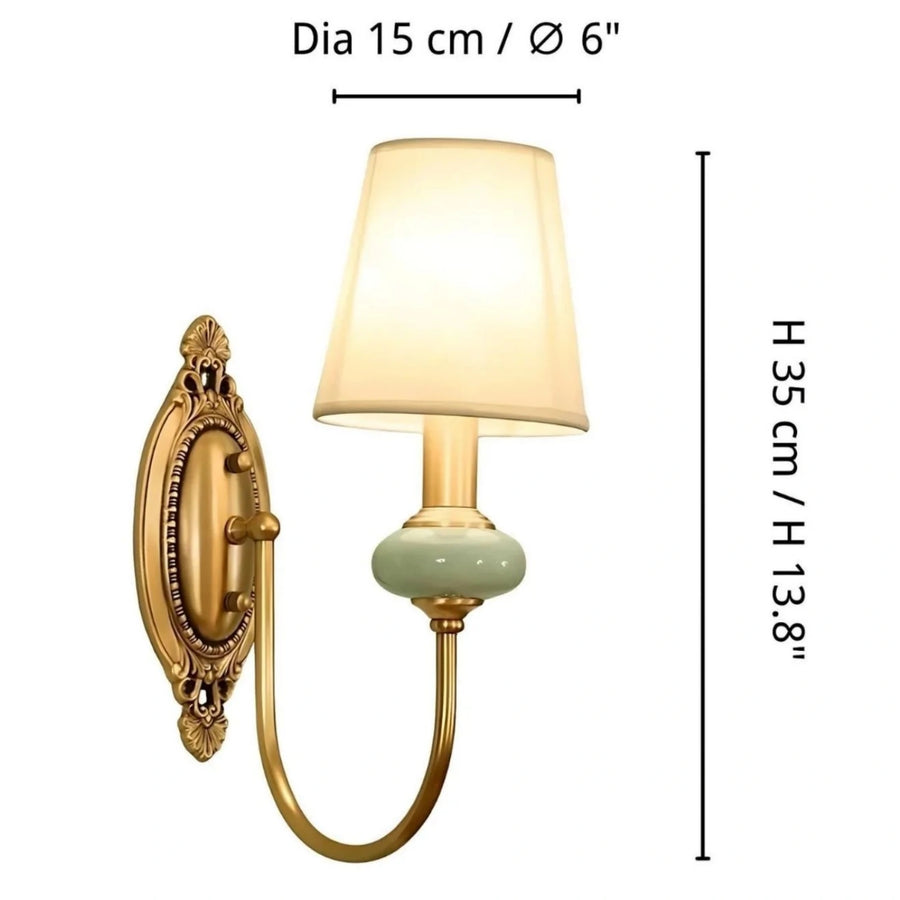 Rowanea 1-head wall sconce dimensions, 15 cm diameter by 35 cm high