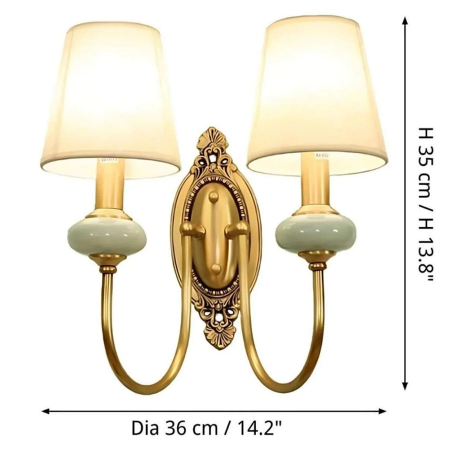 Rowanea green 2-head wall sconce dimensions, 36 cm diameter by 35 cm high
