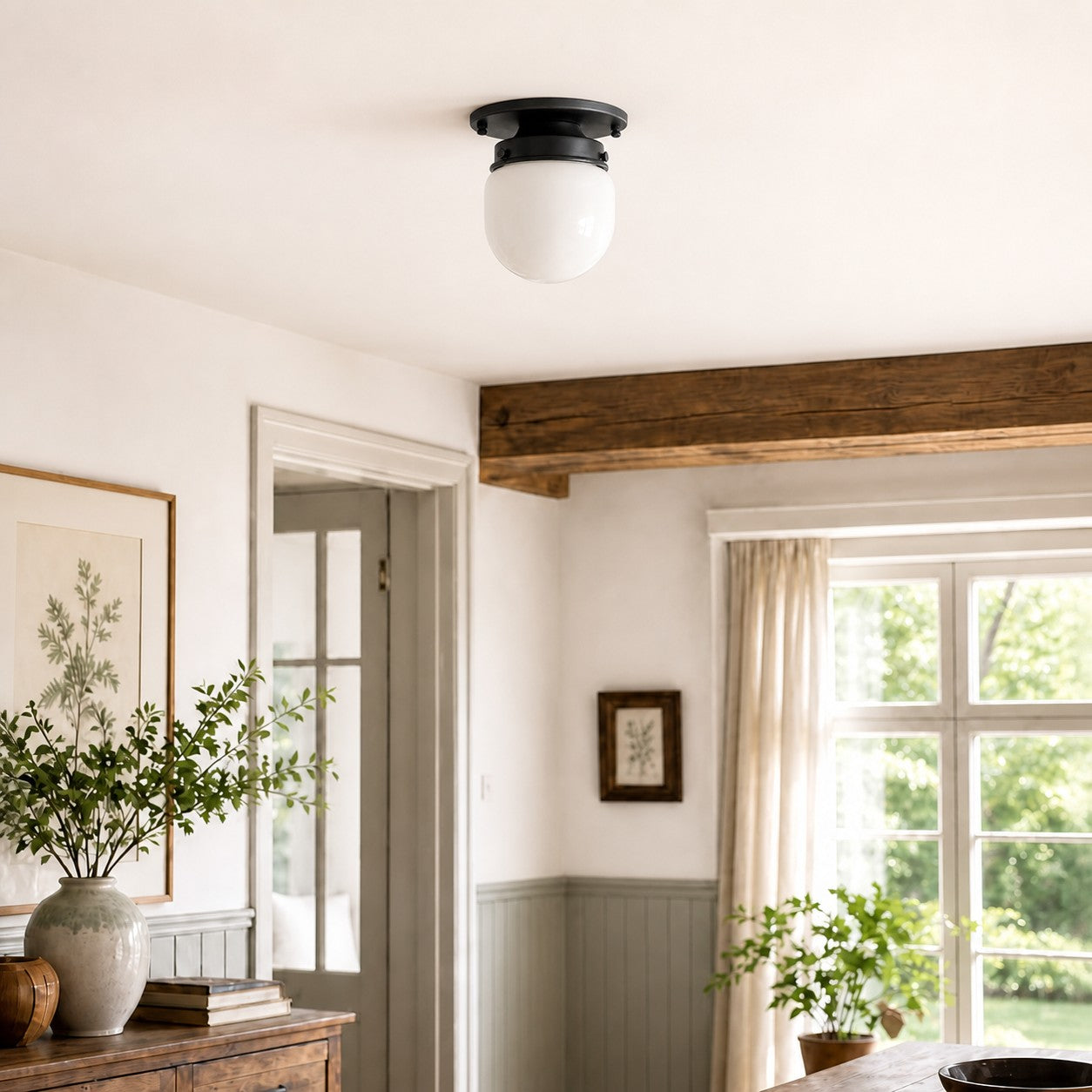 Opalume Glass Flush Mount Ceiling and Wall Light - Art Deco Small Globe Fixture