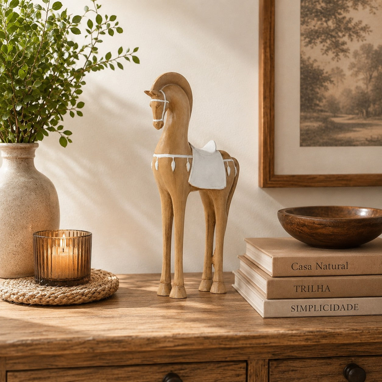 Equora Vintage Wood-Grain Horse Sculptures