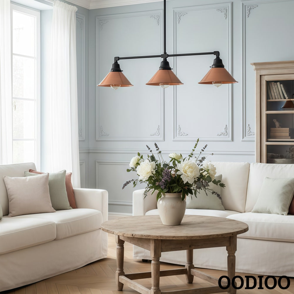 Conique Metal Aged Copper Three-Light Pendant – Sleek Industrial Fixture for Dining Rooms