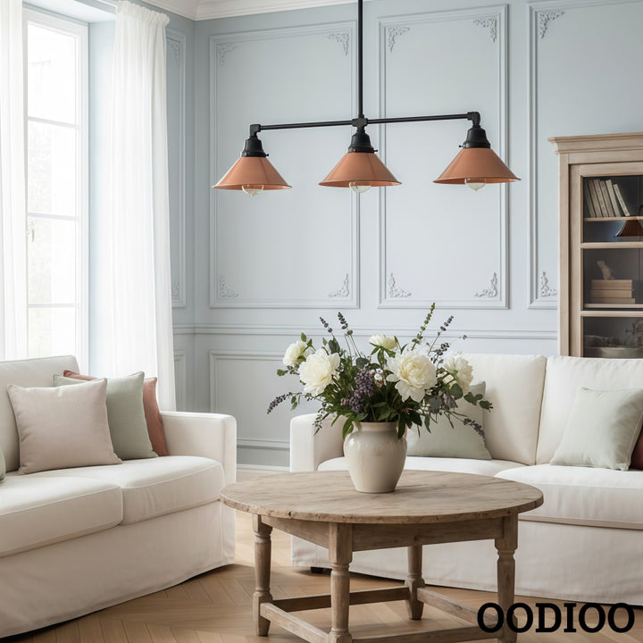Conique Metal Aged Copper Three-Light Pendant – Sleek Industrial Fixture for Dining Rooms