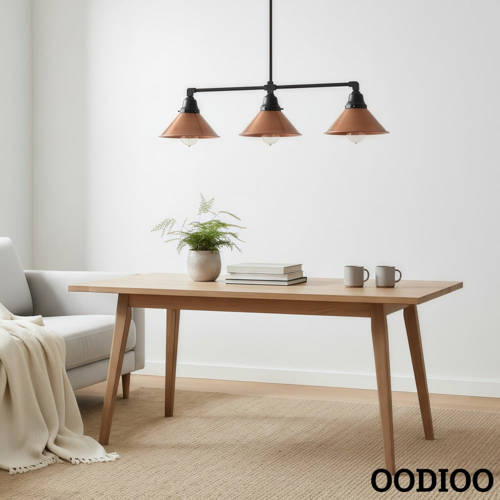 Conique Metal Aged Copper Three-Light Pendant – Sleek Industrial Fixture for Dining Rooms