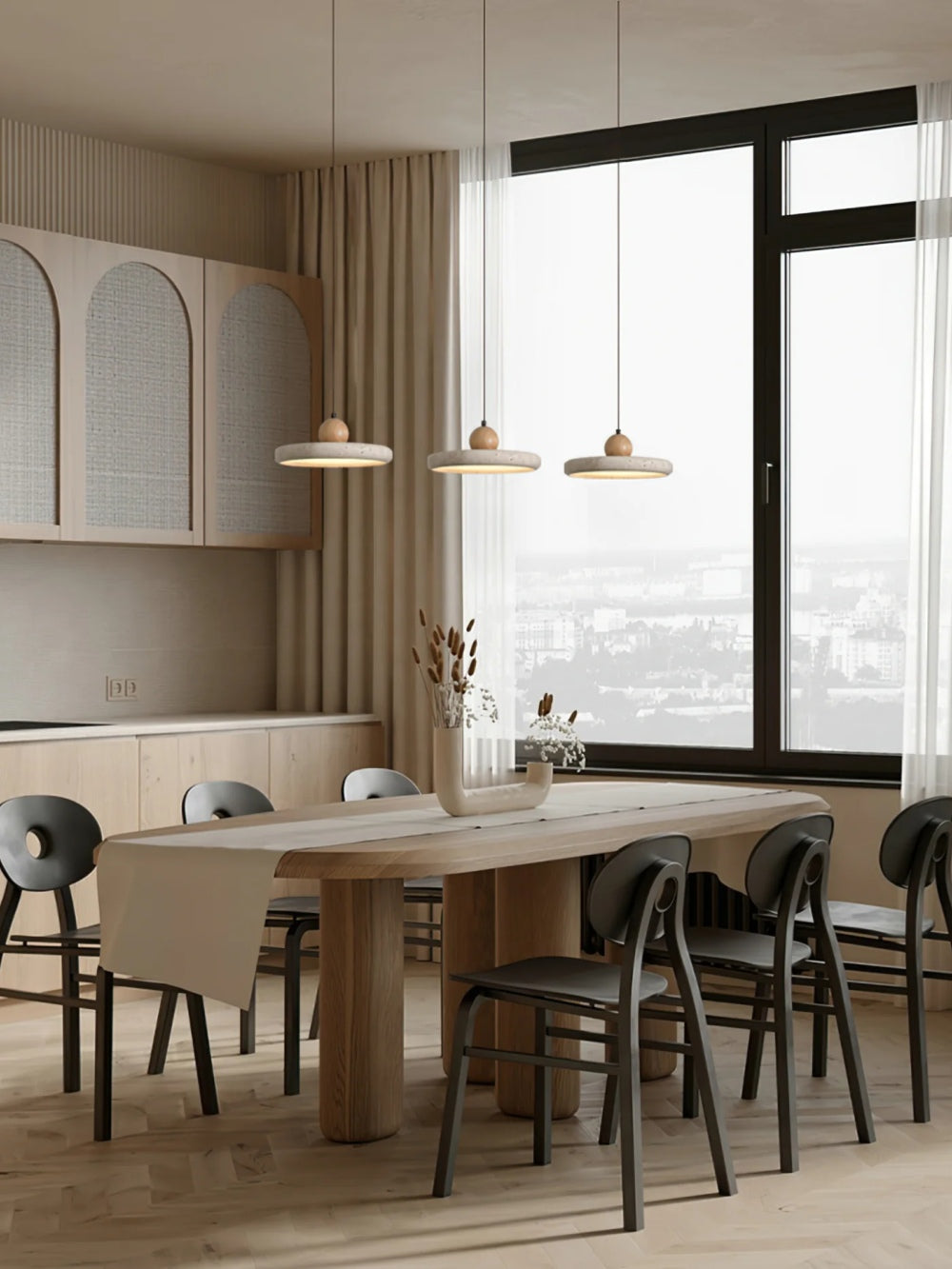 Modern Minimalist Travertine Frisbee Pendant Lamp