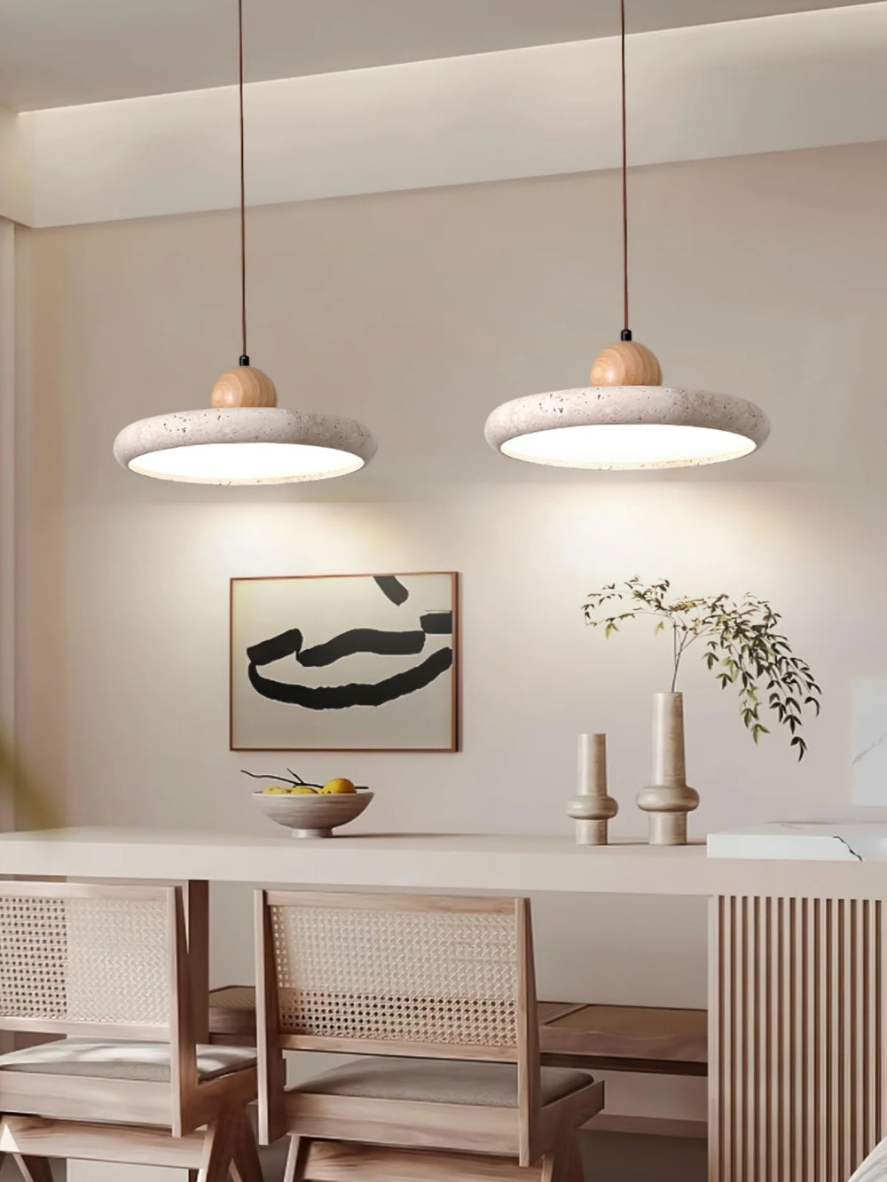 Modern Minimalist Travertine Frisbee Pendant Lamp