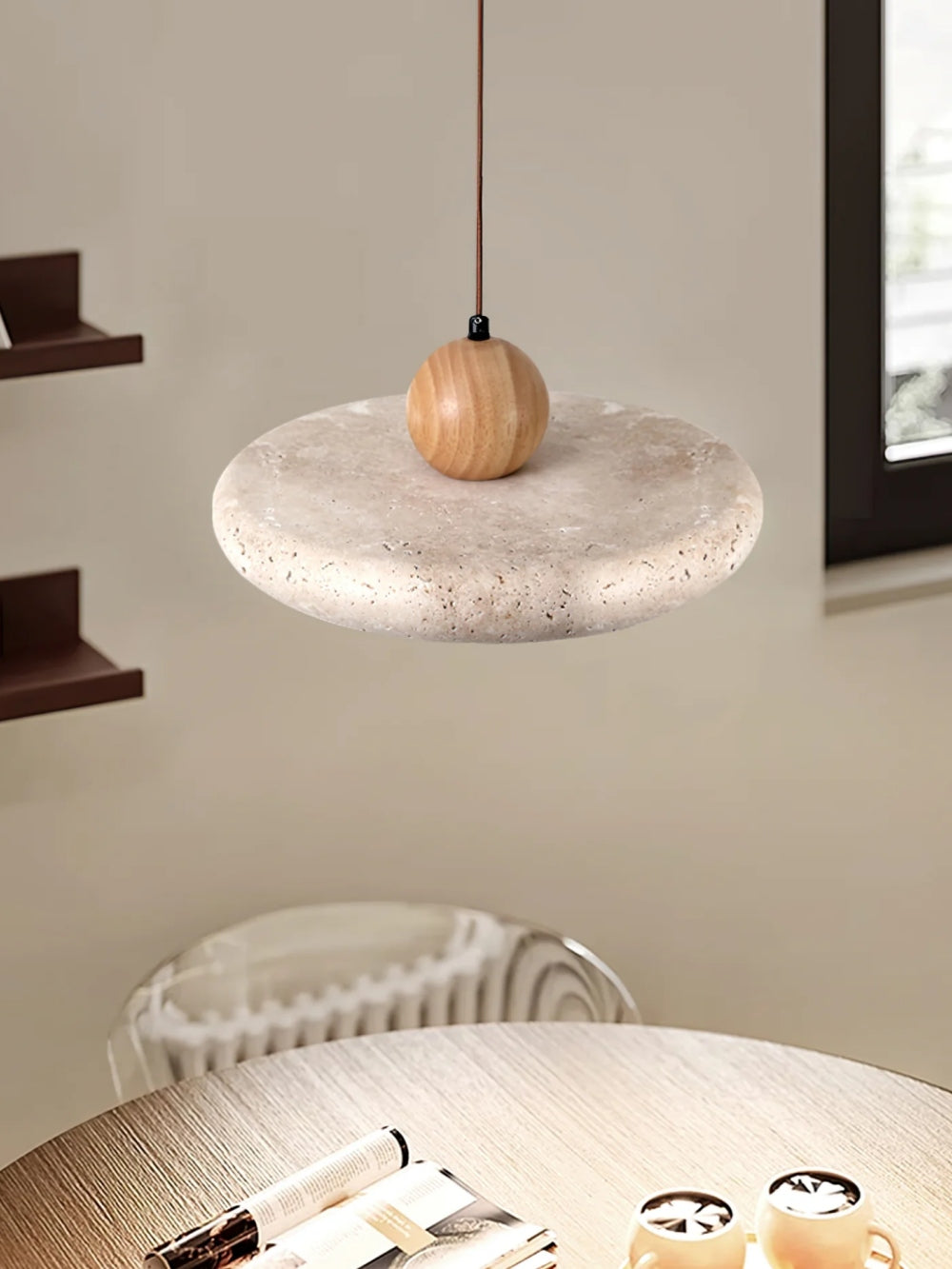 Modern Minimalist Travertine Frisbee Pendant Lamp