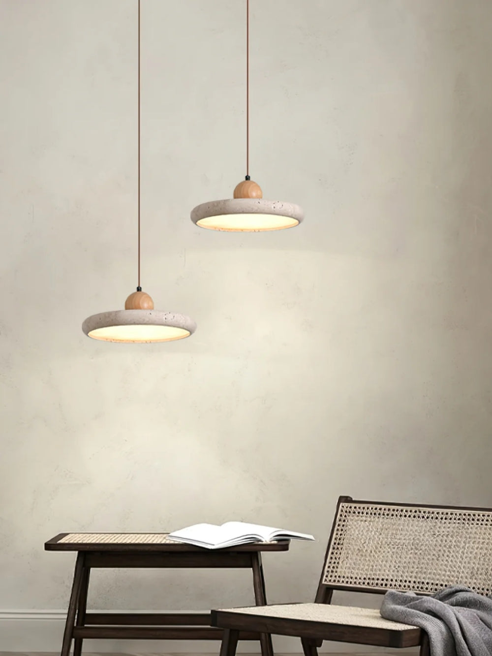 Modern Minimalist Travertine Frisbee Pendant Lamp