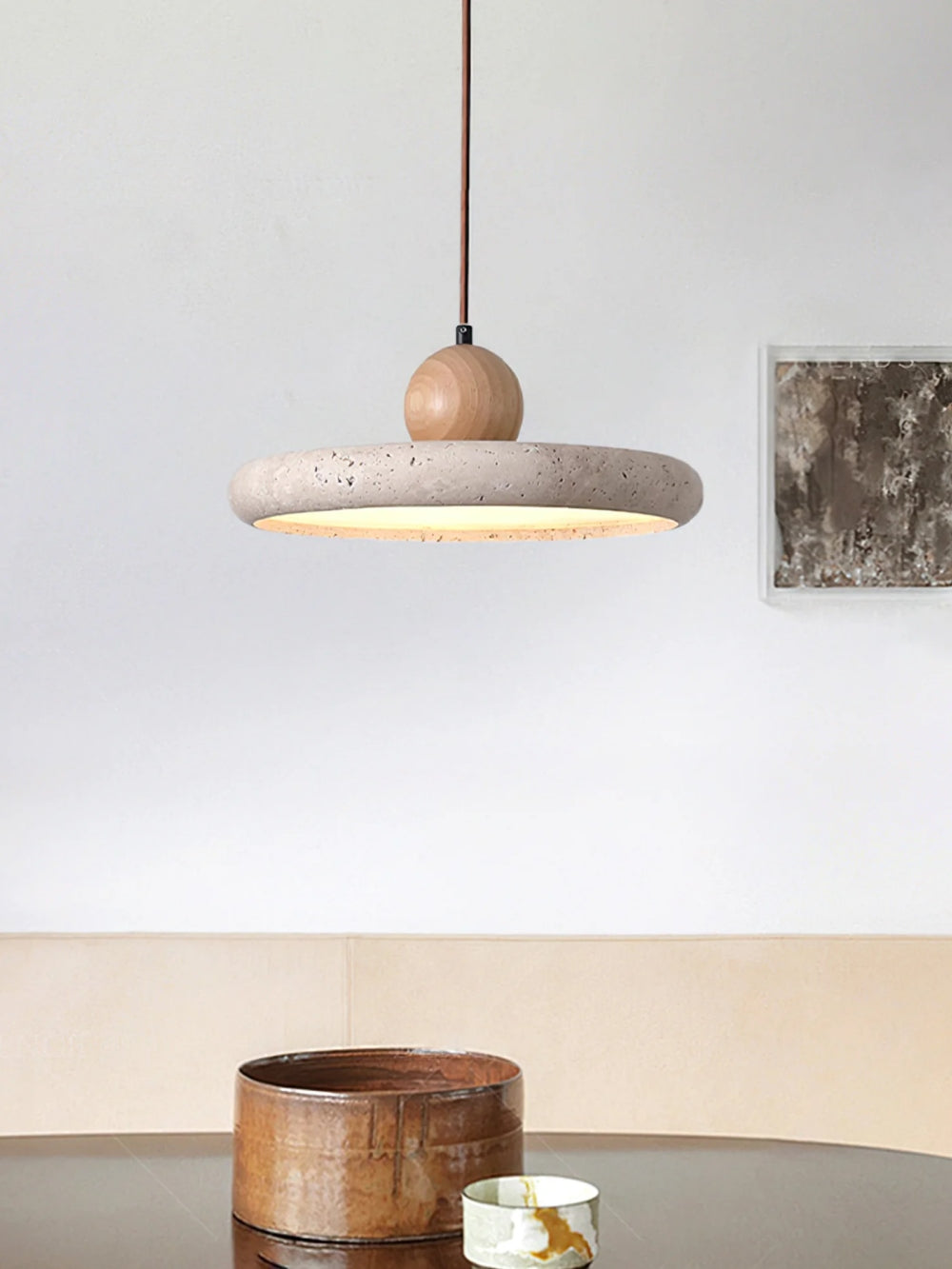 Modern Minimalist Travertine Frisbee Pendant Lamp