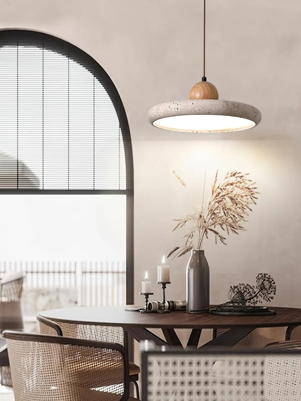 Modern Minimalist Travertine Frisbee Pendant Lamp