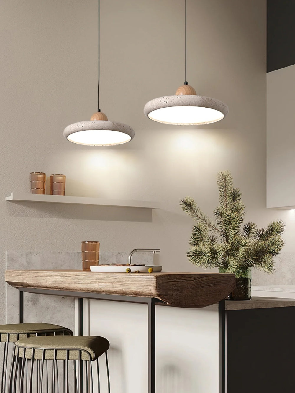 Modern Minimalist Travertine Frisbee Pendant Lamp