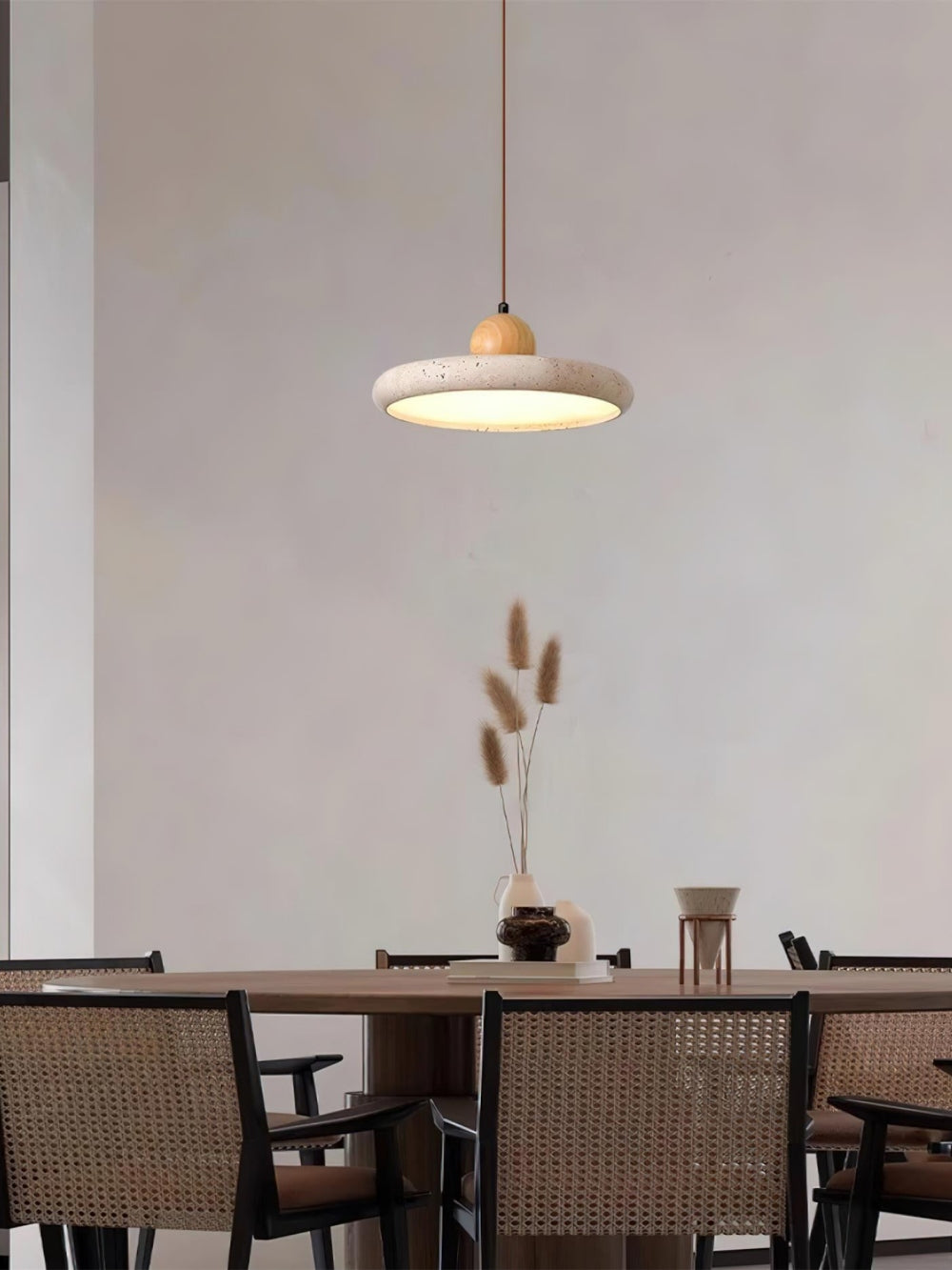 Modern Minimalist Travertine Frisbee Pendant Lamp