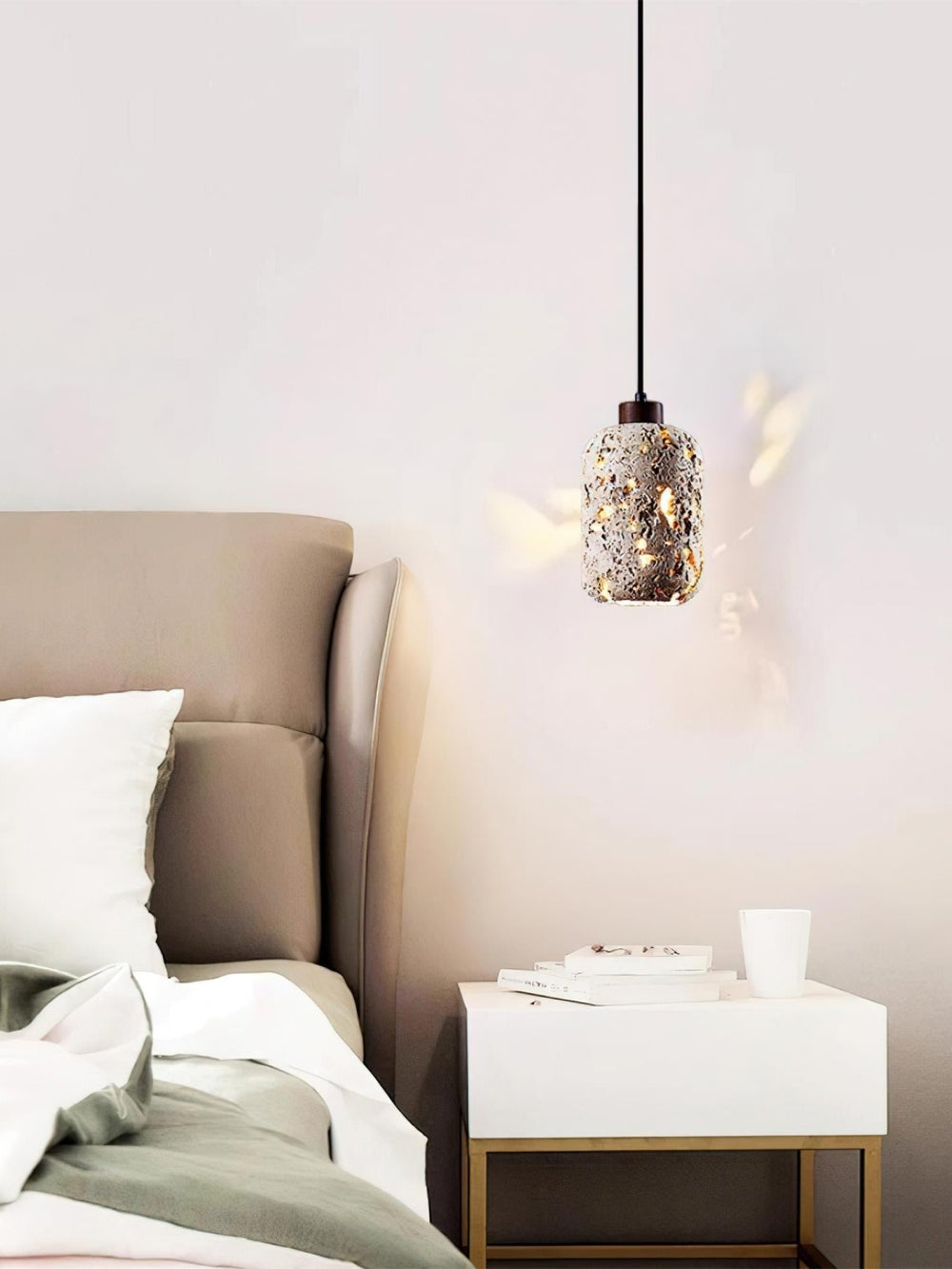 Barrel-shaped Travertine Cutout Pendant Lamp