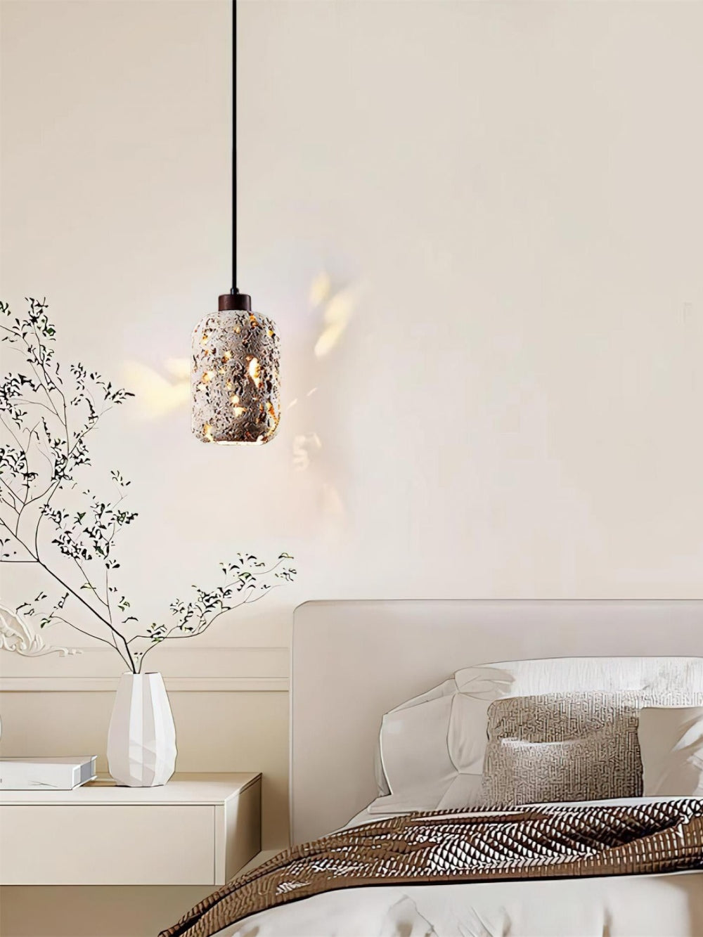 Barrel-shaped Travertine Cutout Pendant Lamp