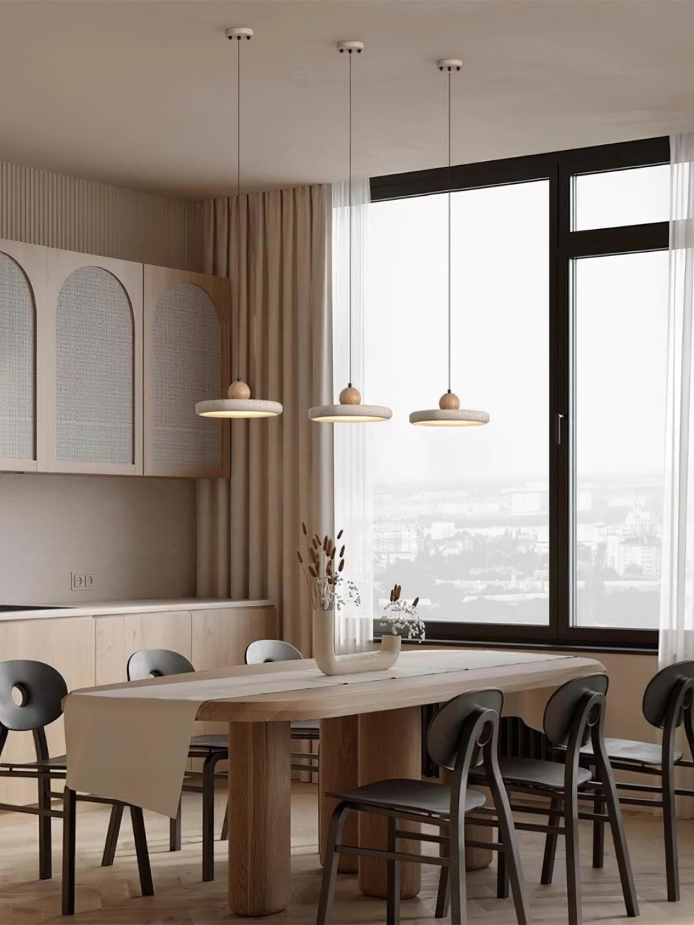 Modern Minimalist Travertine Frisbee Pendant Lamp