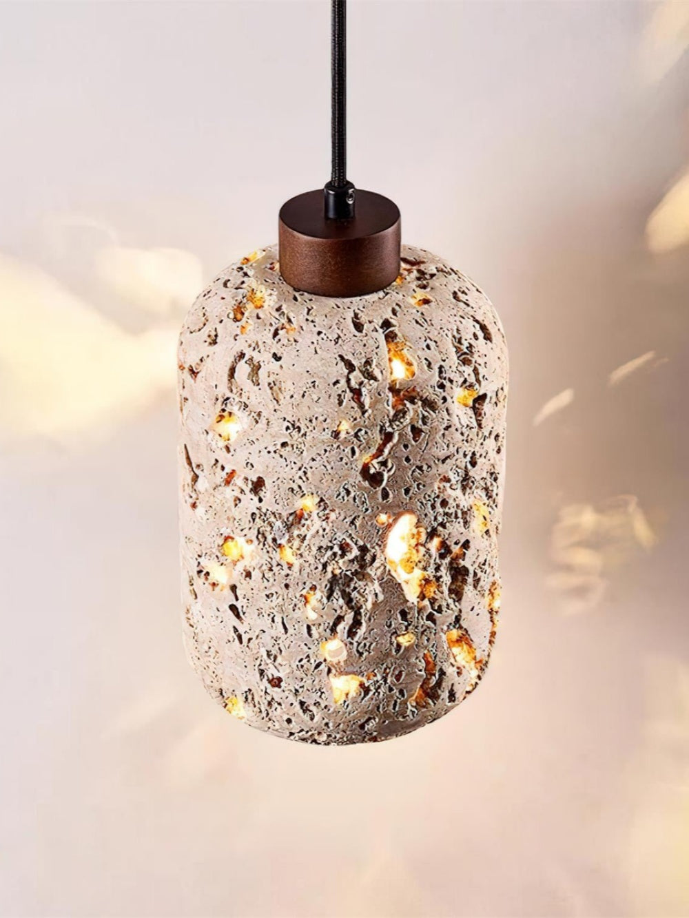 Barrel-shaped Travertine Cutout Pendant Lamp