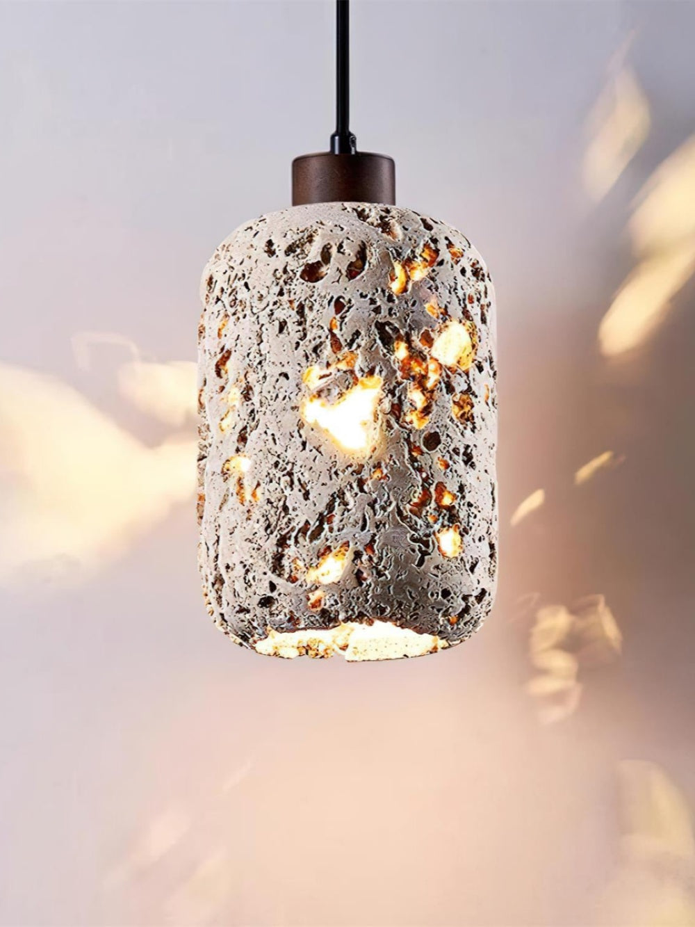 Barrel-shaped Travertine Cutout Pendant Lamp