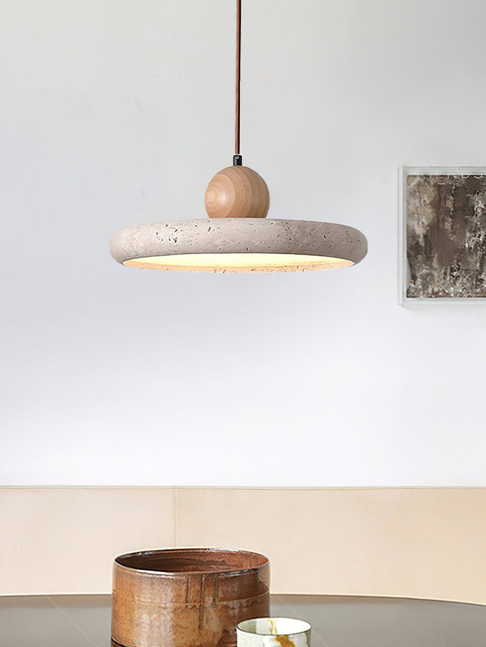 Modern Minimalist Travertine Frisbee Pendant Lamp