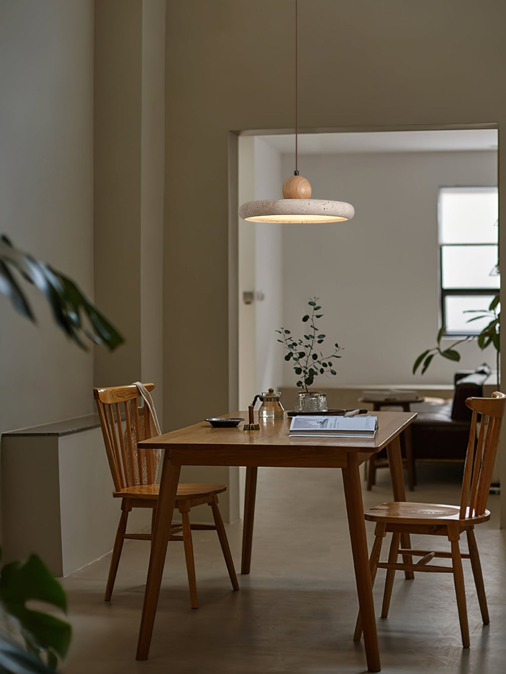 Modern Minimalist Travertine Frisbee Pendant Lamp