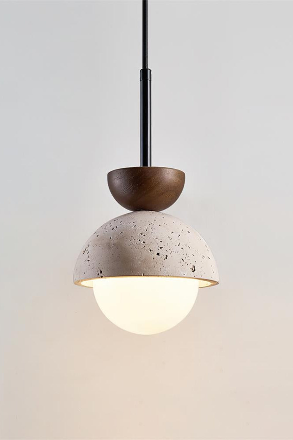 Modern Minimalist Hemisphere Travertine Wood Pendant Lamp