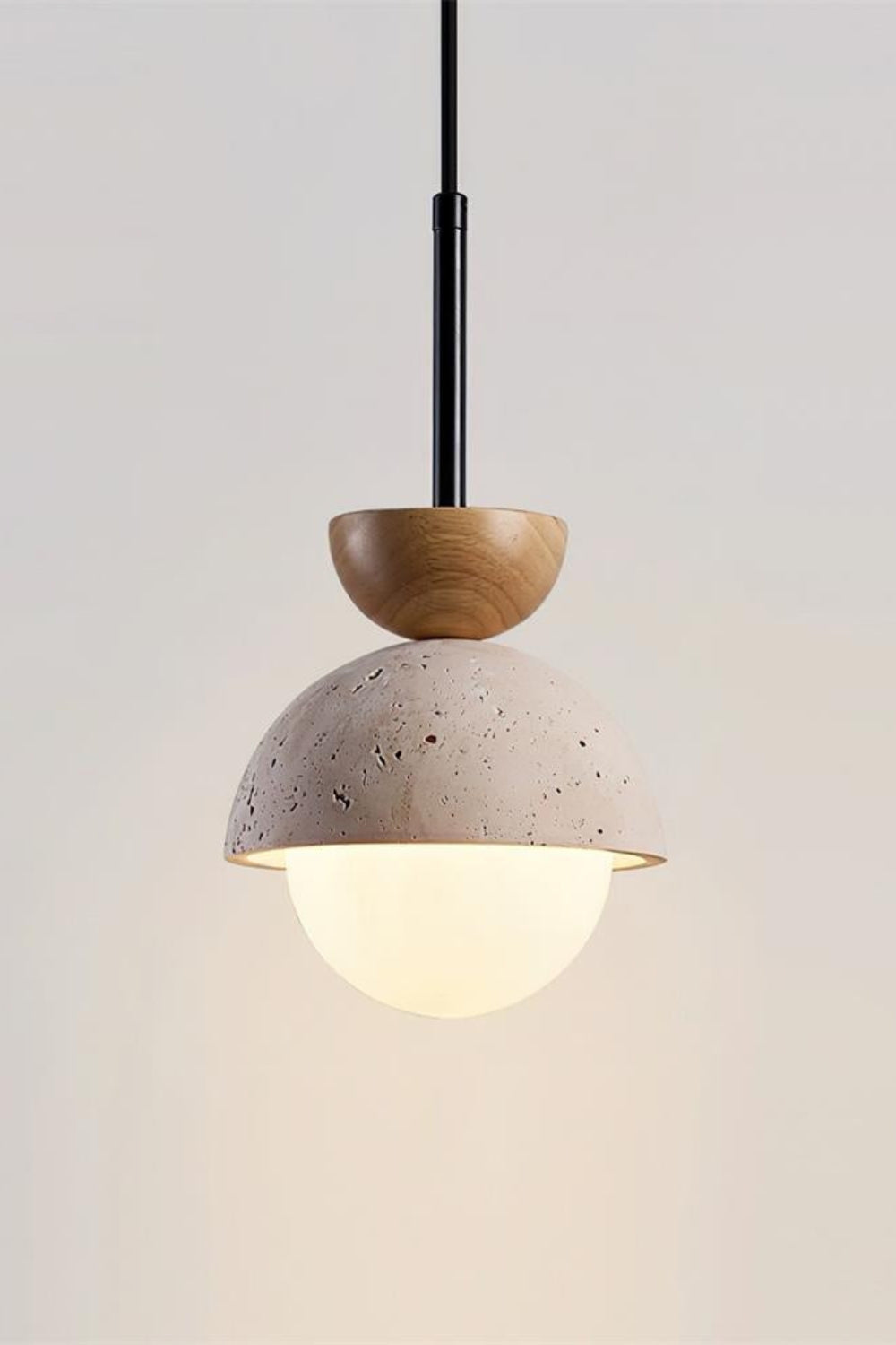 Modern Minimalist Hemisphere Travertine Wood Pendant Lamp