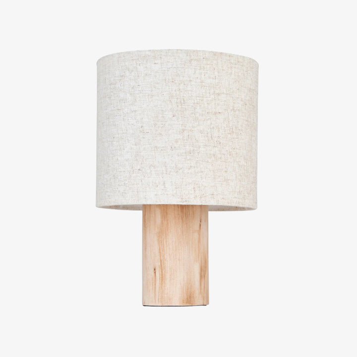 Linemora Simple Wooden Base Table Lamp - Natural Linen Cylindrical Shade for Living Rooms and Bedrooms