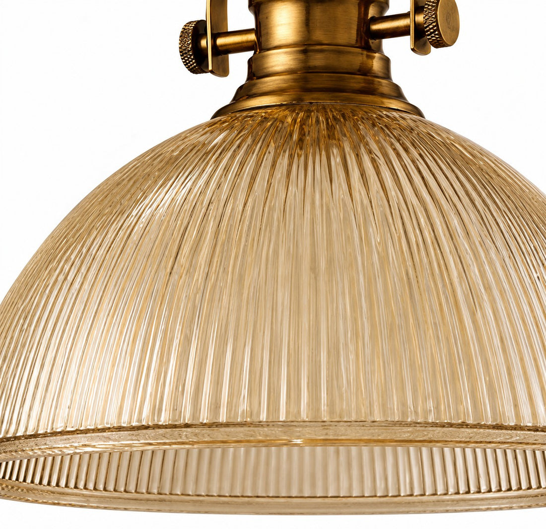 Vitrona amber ribbed glass shade, close-up