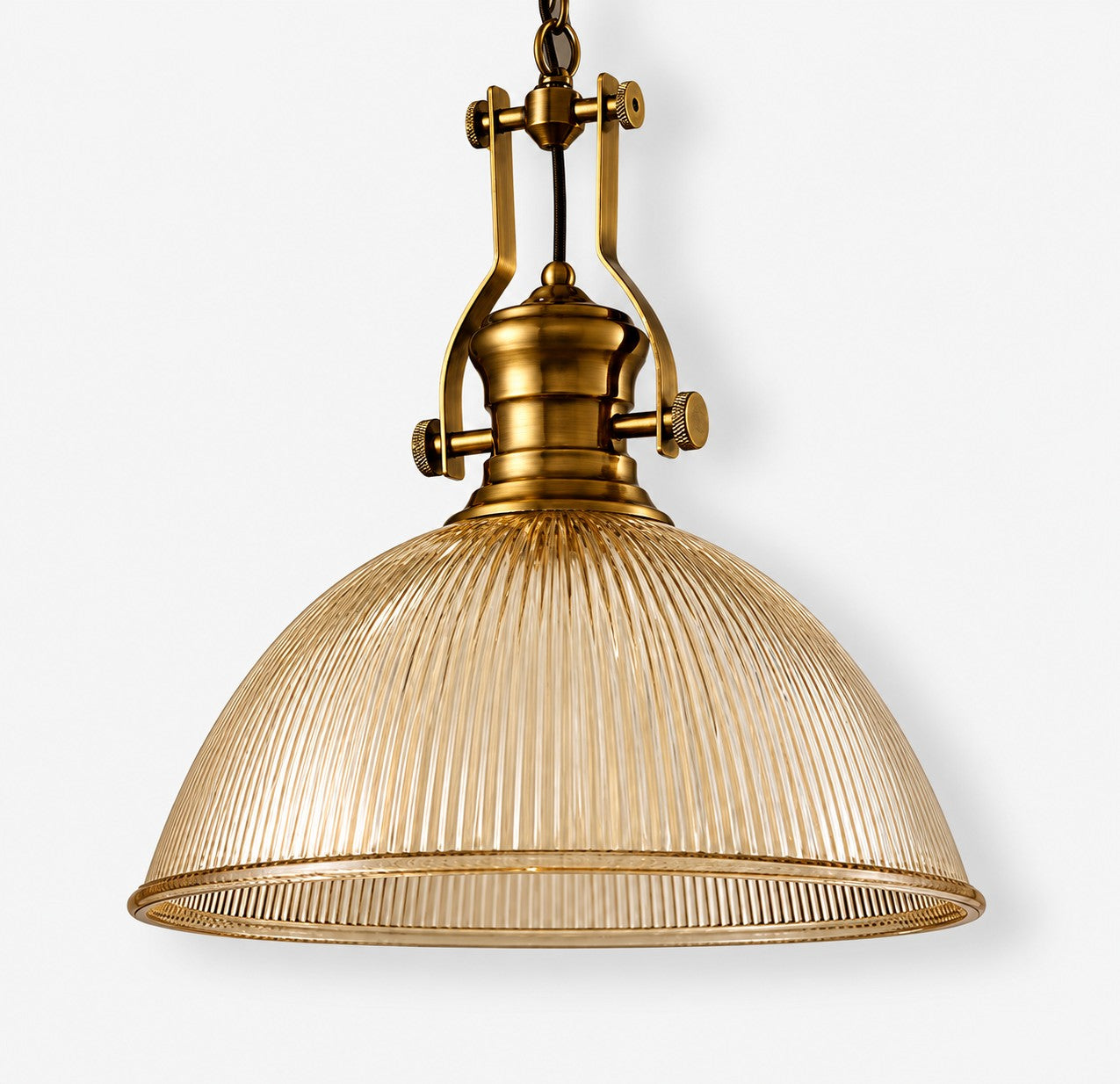 Vitrona striped glass bowl pendant, amber glass, gold finish